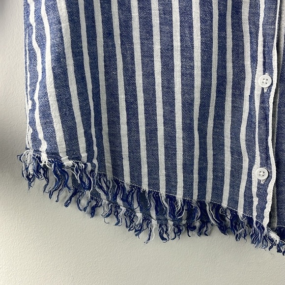 Beach Lunch Lounge Fringe Striped Linen Blend Long Sleeve Top Womens Size S - Picture 6 of 8